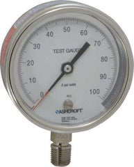 Ashcroft - 3" Dial, 1/4 Thread, 0-100 Scale Range, Pressure Gauge - Lower Connection Mount, Accurate to 0.5% of Scale - Americas Industrial Supply