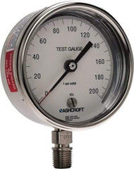 Ashcroft - 3" Dial, 1/4 Thread, 0-200 Scale Range, Pressure Gauge - Lower Connection Mount, Accurate to 0.5% of Scale - Americas Industrial Supply