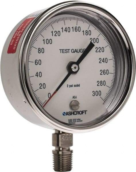 Ashcroft - 3" Dial, 1/4 Thread, 0-300 Scale Range, Pressure Gauge - Lower Connection Mount, Accurate to 0.5% of Scale - Americas Industrial Supply