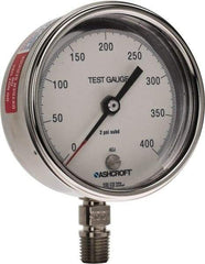 Ashcroft - 3" Dial, 1/4 Thread, 0-400 Scale Range, Pressure Gauge - Lower Connection Mount, Accurate to 0.5% of Scale - Americas Industrial Supply