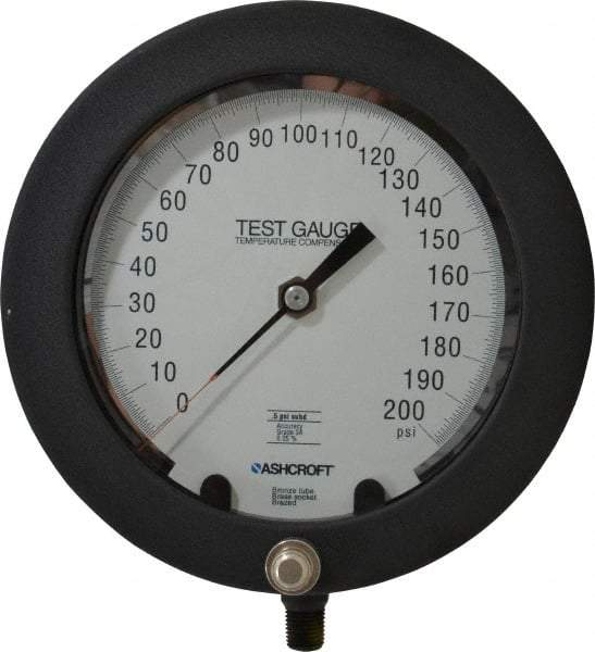 Ashcroft - 6" Dial, 1/4 Thread, 0-200 Scale Range, Pressure Gauge - Lower Connection Mount, Accurate to 0.25% of Scale - Americas Industrial Supply