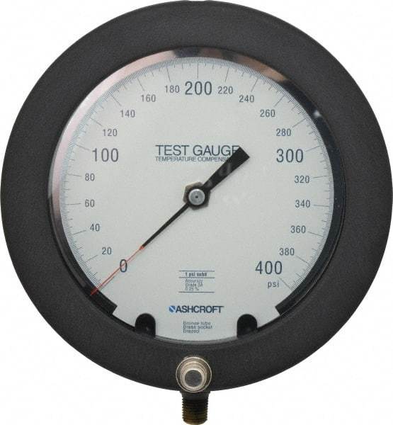 Ashcroft - 6" Dial, 1/4 Thread, 0-400 Scale Range, Pressure Gauge - Lower Connection Mount, Accurate to 0.25% of Scale - Americas Industrial Supply
