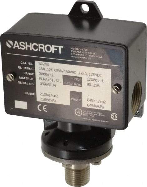 Ashcroft - 450 to 3,000 psi Adjustable Range, 12,000 Max psi, Watertight Single Setpoint - 1/4 Female - Americas Industrial Supply