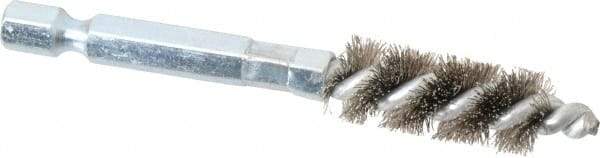 Schaefer Brush - 1/4 Inch Inside Diameter, 7/16 Inch Actual Brush Diameter, Carbon Steel, Power Fitting and Cleaning Brush - 1/4 Shank Diameter, 3-1/8 Inch Long, Hex Shaft Stem, 3/8 Inch Refrigeration Outside Diameter - Americas Industrial Supply