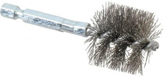 Schaefer Brush - 1 Inch Inside Diameter, 1-3/16 Inch Actual Brush Diameter, Carbon Steel, Power Fitting and Cleaning Brush - 1/4 Shank Diameter, 3-1/8 Inch Long, Hex Shaft Stem, 1-1/8 Inch Refrigeration Outside Diameter - Americas Industrial Supply