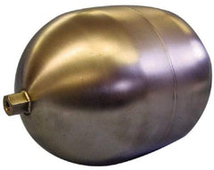 Made in USA - 4" Diam x 7" Long, Oblong, Hex Spud Connection, Metal Float - 1/4-20 Thread, Stainless Steel, 150 Max psi, 19 Gauge - Americas Industrial Supply
