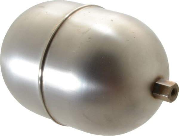 Made in USA - 4" Diam x 6" Long, Oblong, Hex Spud Connection, Metal Float - 1/4-20 Thread, Stainless Steel, 200 Max psi, 25 Gauge - Americas Industrial Supply