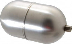 Made in USA - 4" Diam x 7" Long, Oblong, Hex Spud Connection, Metal Float - 1/4-20 Thread, Stainless Steel, 150 Max psi, 19 Gauge - Americas Industrial Supply