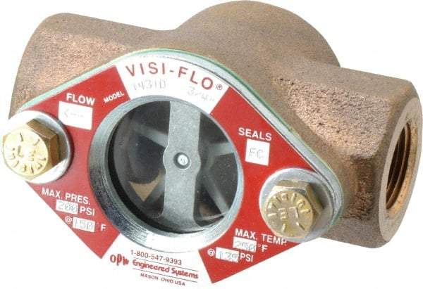 OPW Engineered Systems - 3/4 Inch, Bronze, Visi-Flo Sight Flow Indicator - 200 Max psi, 4-1/8 Inch Overall Length - Americas Industrial Supply