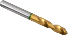 Accupro - 19/64" 130° Spiral Flute Cobalt Screw Machine Drill Bit - TiN Finish, Right Hand Cut, 37mm Flute Length, 79mm OAL, Split Point, Straight Shank - Americas Industrial Supply