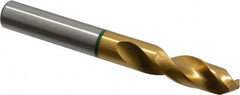 Accupro - 15/32" 130° Spiral Flute Cobalt Screw Machine Drill Bit - TiN Finish, Right Hand Cut, 51mm Flute Length, 102mm OAL, Split Point, Straight Shank - Americas Industrial Supply