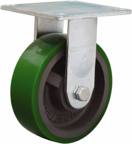 Hamilton - 6" Diam x 2" Wide x 7-1/2" OAH Top Plate Mount Rigid Caster - Polyurethane Mold onto Cast Iron Center, 900 Lb Capacity, Sealed Precision Ball Bearing, 5 x 5-1/2" Plate - Americas Industrial Supply