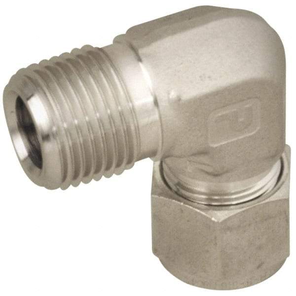 Parker - 5/8" OD, Stainless Steel Male Elbow - -425 to 1,200°F, 7/8" Hex, Comp x MNPT Ends - Americas Industrial Supply