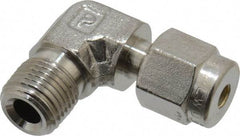 Parker - 1/8" OD, Stainless Steel Male Elbow - -425 to 1,200°F, 7/16" Hex, Comp x MNPT Ends - Americas Industrial Supply