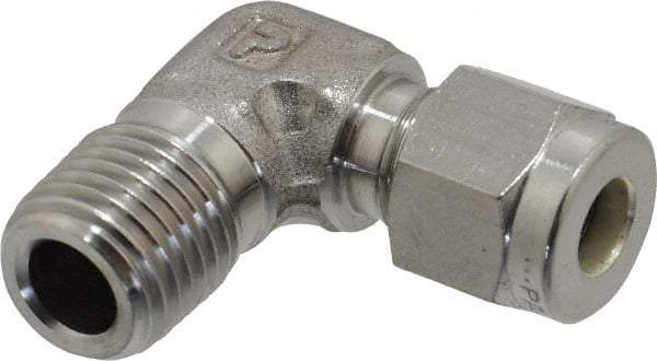 Parker - 1/4" OD, Stainless Steel Male Elbow - 0 to 1,200°F, 9/16" Hex, Comp x MNPT Ends - Americas Industrial Supply