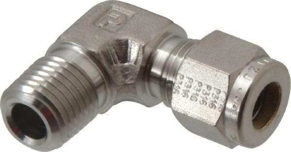 Parker - 5/16" OD, Stainless Steel Male Elbow - -425 to 1,200°F, 5/8" Hex, Comp x MNPT Ends - Americas Industrial Supply