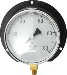 Value Collection - 6" Dial, 1/4 Thread, 0-100 Scale Range, Pressure Gauge - Lower Connection, Rear Flange Connection Mount, Accurate to 3-2-3% of Scale - Americas Industrial Supply