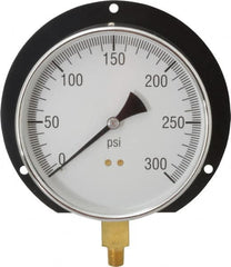 Value Collection - 6" Dial, 1/4 Thread, 0-300 Scale Range, Pressure Gauge - Lower Connection, Rear Flange Connection Mount, Accurate to 3-2-3% of Scale - Americas Industrial Supply