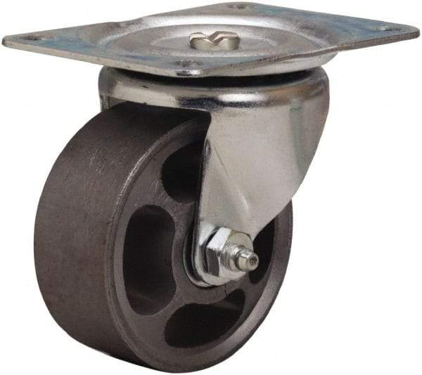 Hamilton - 3" Diam x 1-1/4" Wide x 3-3/4" OAH Top Plate Mount Swivel Caster - Cast Iron, 250 Lb Capacity, Straight Roller Bearing, 3-1/8 x 4-1/8" Plate - Americas Industrial Supply