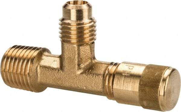 Parker - 1/4-18 Male Pipe, 500 Max psi, 5/16" Tube OD, Forged Male Run Tee Access Valve - Brass - Americas Industrial Supply