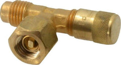 Parker - 500 Max psi, 1/4 Tube OD, Forged Flare Female Branch Tee with Depressor Access Valve - Brass - Americas Industrial Supply