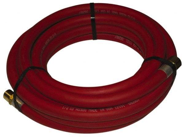 Alliance Hose & Rubber - 1-1/4" ID x 1-25/32" OD 25' Long Multipurpose Air Hose - MNPT x FNPT(Swivel) Ends, 150 Working psi, -40 to 190°F, 1-1/4" Fitting, Red - Americas Industrial Supply