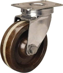 Hamilton - 4" Diam x 1-1/4" Wide x 5-1/8" OAH Top Plate Mount Swivel Caster - Phenolic, 300 Lb Capacity, Plain Bore Bearing, 2-3/8 x 3-5/8" Plate - Americas Industrial Supply
