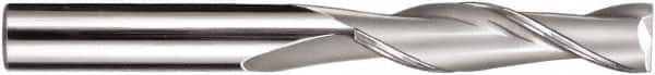 SGS - 5/8", 2-1/4" LOC, 5/8" Shank Diam, 5" OAL, 2 Flute, Solid Carbide Square End Mill - Single End, TiN Finish, Spiral Flute, 30° Helix, Centercutting, Right Hand Cut, Right Hand Flute, Series 3L - Americas Industrial Supply
