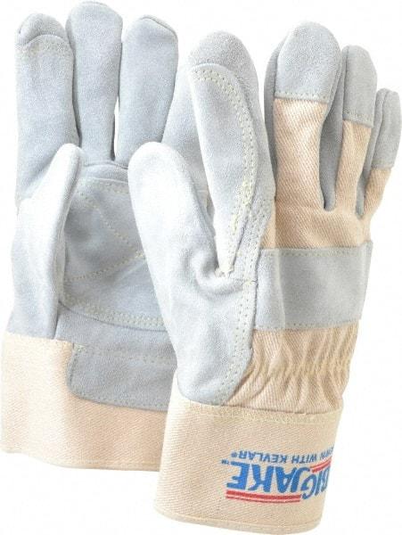 MCR Safety - Size L (9) Split Cowhide General Protection Work Gloves - For General Purpose, Uncoated, Safety Cuff, Full Fingered, Yellow/White, Paired - Americas Industrial Supply