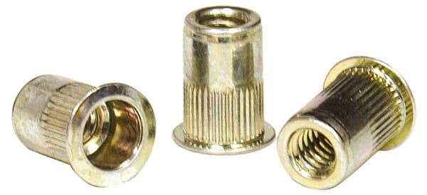 RivetKing - 0.02 to 0.13" Grip, Steel Standard Rivet Nut - Zinc Yellow Dichromate Finish, Full Head Head - Americas Industrial Supply