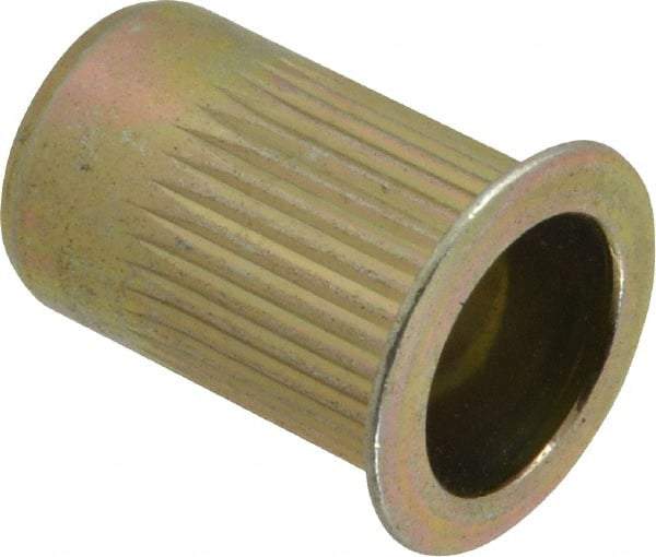 RivetKing - 0.13 to 0.225" Grip, Steel Standard Rivet Nut - Zinc Yellow Dichromate Finish, Countersunk Head - Americas Industrial Supply