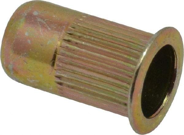 RivetKing - 0.13 to 0.225" Grip, Steel Standard Rivet Nut - Zinc Yellow Dichromate Finish, Flange Head - Americas Industrial Supply