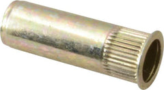 RivetKing - 1/4-20, 0.027 to 0.165" Grip, 25/64" Drill, Steel Closed End Knurled Rivet Nut - Zinc Yellow Dichromate Finish, Countersunk Head - Americas Industrial Supply