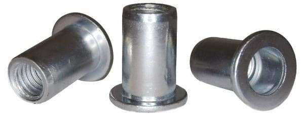 RivetKing - #10-32, 0.13 to 0.18" Grip, 1/4" Drill, Steel Standard Rivet Nut - Zinc Plated, Round Head - Americas Industrial Supply