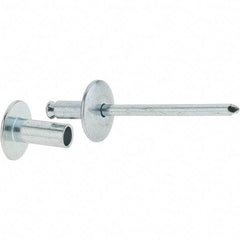 RivetKing - Size 8-12 Dome Head Steel Flush on Both Sides Blind Rivet - Steel Mandrel, 5/8" to 3/4" Grip, 5/8" Head Diam, 0.255" Min Hole Diam, 0.58" Length Under Head, 1/4" Body Diam - Americas Industrial Supply