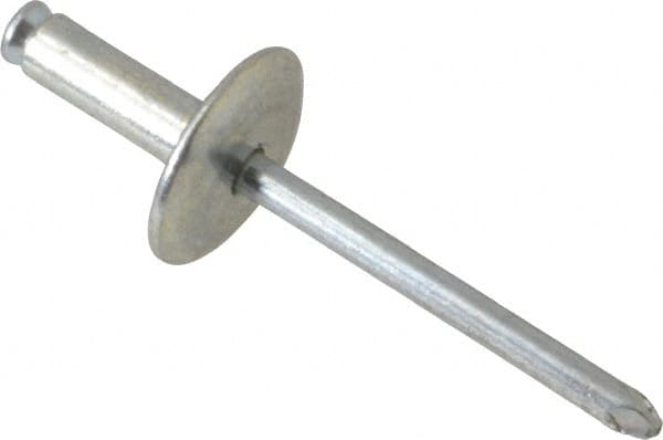 RivetKing - Size 8-14 Dome Head Steel Flush on Both Sides Blind Rivet - Steel Mandrel, 3/4" to 7/8" Grip, 5/8" Head Diam, 0.255" Min Hole Diam, 0.695" Length Under Head, 1/4" Body Diam - Americas Industrial Supply