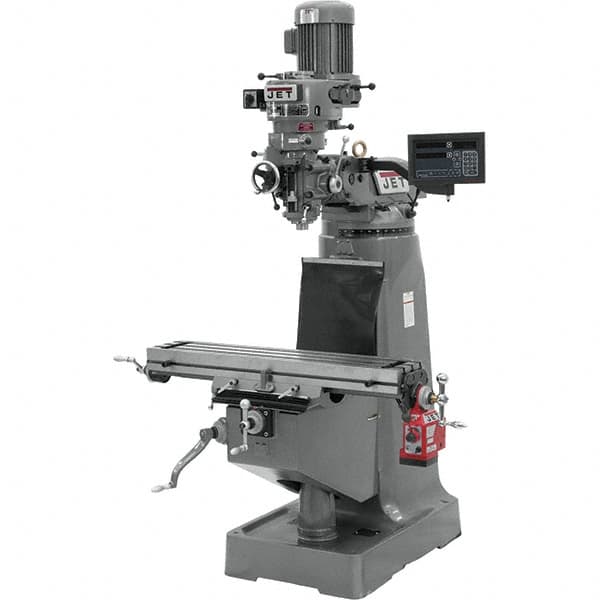 Jet - 9" Table Width x 42" Table Length, Step Pulley Control, 3 Phase Knee Milling Machine - R8 Spindle Taper, 2 hp - Americas Industrial Supply