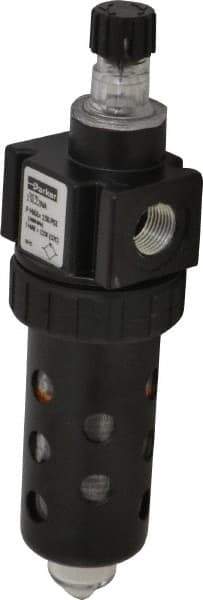 Parker - 3/8" NPT, 150 Max psi Compact Micro Mist Lubricator - Polycarbonate Bowl with Sight Glass, Zinc Body, 40 CFM, 125°F Max Temp, 2" Wide x 7.38" High - Americas Industrial Supply