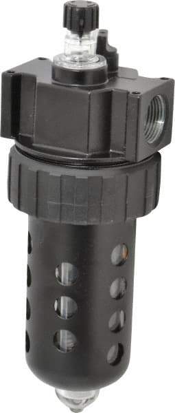 Parker - 3/4" NPT, 150 Max psi Standard Mist Lubricator - Polycarbonate Bowl with Sight Glass, Zinc Body, 90 CFM, 125°F Max Temp, 3.24" Wide x 9.27" High - Americas Industrial Supply