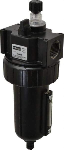 Parker - 3/4" NPT, 250 Max psi Standard Mist Lubricator - Metal Bowl with Sight Glass, Zinc Body, 90 CFM, 175°F Max Temp, 3.24" Wide x 9.27" High - Americas Industrial Supply