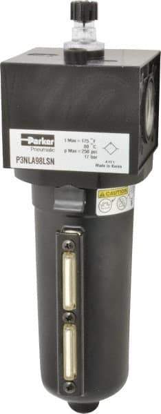 Parker - 1" NPT, 250 Max psi Heavy Duty Mist Lubricator - Metal Bowl with Sight Glass, Zinc Body, 250 CFM, 175°F Max Temp, 3.62" Wide x 11.81" High - Americas Industrial Supply