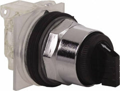 Schneider Electric - 1.18 Inch Mount Hole, 3 Position, Knob and Pushbutton Operated, Selector Switch - Black, Momentary (MO), NO/NC, Weatherproof and Dust and Oil Resistant - Americas Industrial Supply