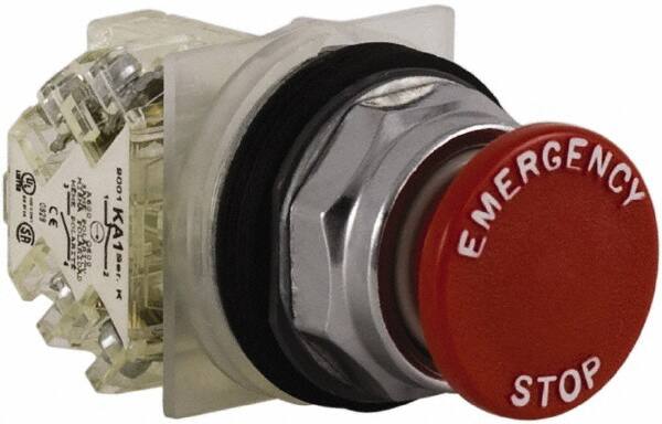 Schneider Electric - 30mm Mount Hole, Extended Straight, Pushbutton Switch with Contact Block - Red Pushbutton, Momentary (MO) - Americas Industrial Supply