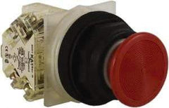 Schneider Electric - 30mm Mount Hole, Extended Straight, Pushbutton Switch with Contact Block - Red Pushbutton, Momentary (MO) - Americas Industrial Supply