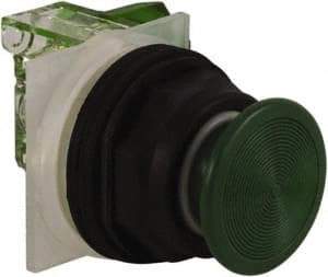Schneider Electric - 30mm Mount Hole, Extended Straight, Pushbutton Switch with Contact Block - Green Pushbutton, Momentary (MO) - Americas Industrial Supply