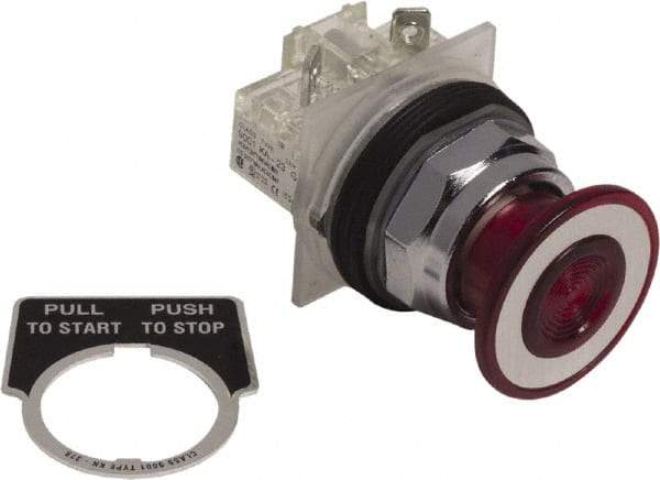 Schneider Electric - 30mm Mount Hole, Extended Mushroom Head, Pushbutton Switch Only - Round, Red Pushbutton, Nonilluminated, Maintained (MA), On-Off - Americas Industrial Supply
