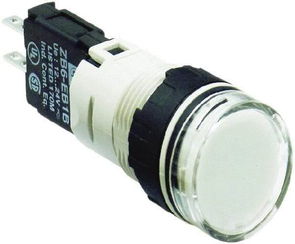 Schneider Electric - 12-24 VAC/VDC White Lens LED Pilot Light - Round Lens, Quick Connect Connector, 18mm Wide, Vibration Resistant - Americas Industrial Supply