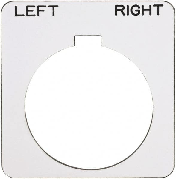 Schneider Electric - Square, Plastic Legend Plate - Left-Right - White Background, Black Letters, 1.22 Inch Hole Diameter, 1-3/4 Inch Square - Americas Industrial Supply