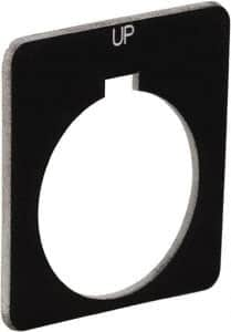 Schneider Electric - Square, Plastic Legend Plate - Up - Black Background, White Letters, 1.22 Inch Hole Diameter, 1-3/4 Inch Square - Americas Industrial Supply