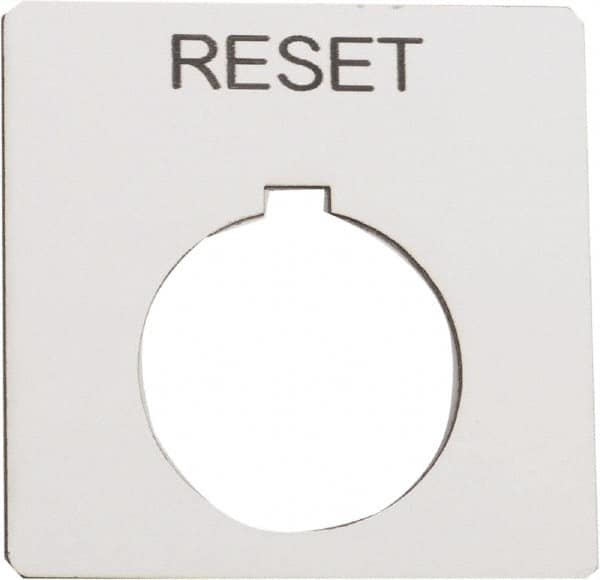 Schneider Electric - Square, Plastic Legend Plate - Reset - White Background, Black Letters, 1.2 Inch Hole Diameter, 2-1/4 Inch Square - Americas Industrial Supply